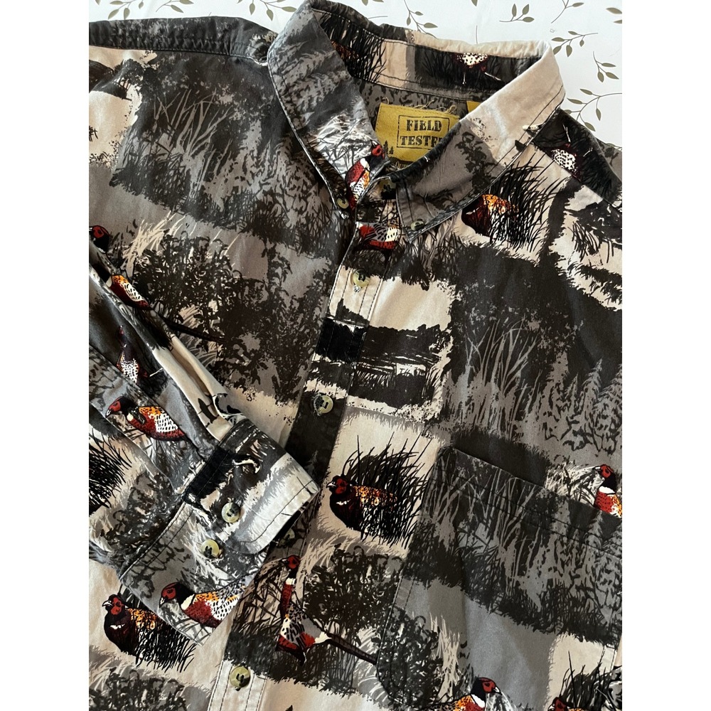 Outdoor Life Field Tested Mens 2XL Pheasant Hunting Dog Print Cotton Shirt Loden